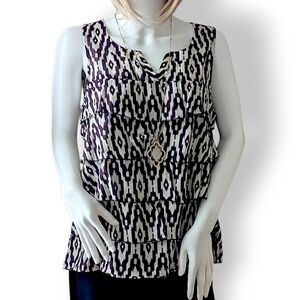 Loft Geometric Ruffled Sleeveless Shirt Tank Top Womens M